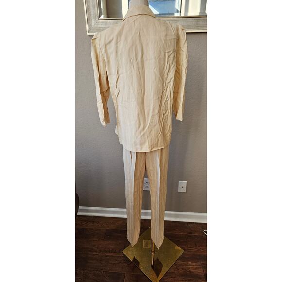 Vintage 80s Pinstripe Light Tan Suit Pants Jacket w/ Top Insert Women Sz 10 - Picture 9 of 13
